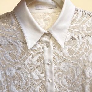 Anne Fontaine Calisse Stretch Lace Button Down Shirt